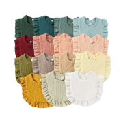 Yếm cho bé vải muslin vải xô viền xếp ly nhiều màu thấm hút